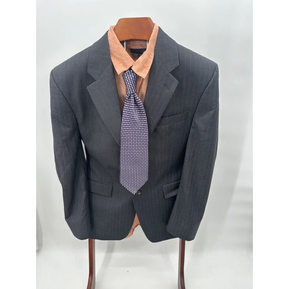 Ralph Lauren Blazer Mens Sport Coat Jacket 40R Gray Pinstripe 2 Button 100% Wool